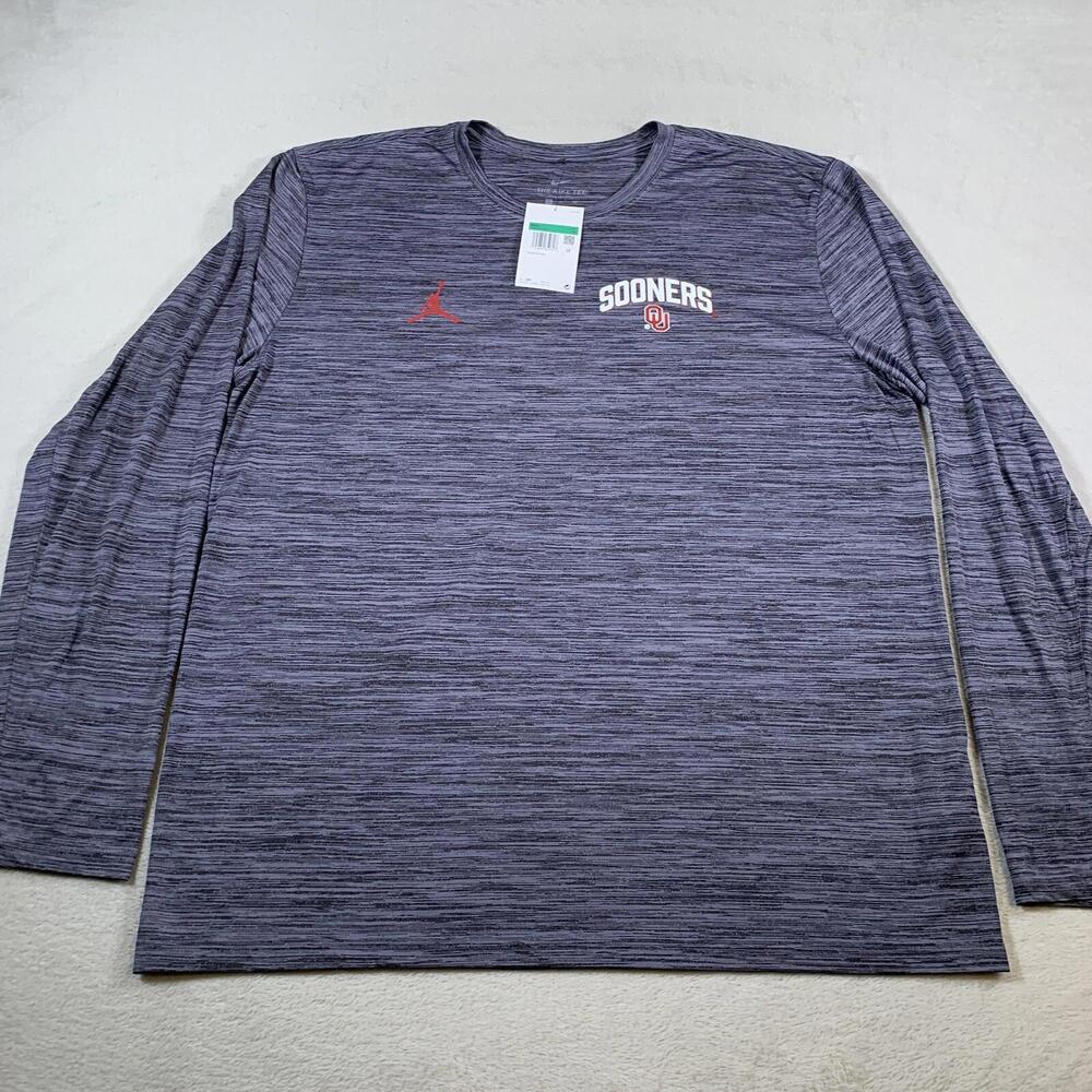Oklahoma Sooners Nike Jordan Shirt Mens XL Gray Long Sleeve Dri Fit Active NEW‎